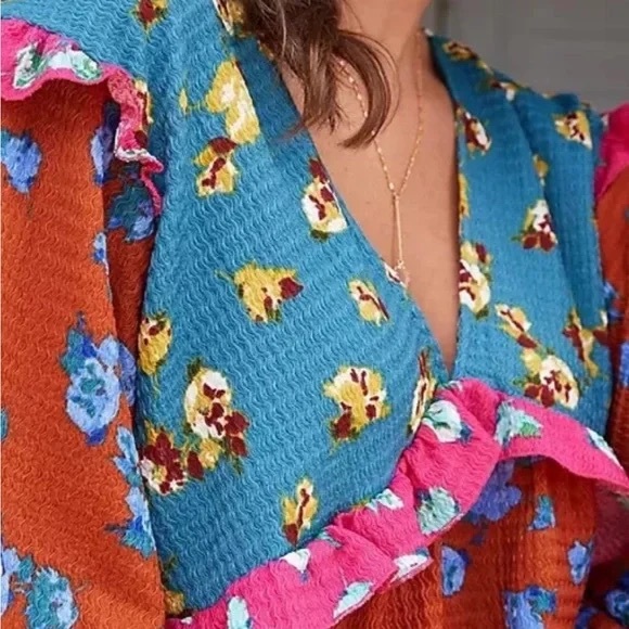 By Anthropologie Floral Ruffled Sleep Babydoll Mini Dress Size Small - Picture 3 of 11